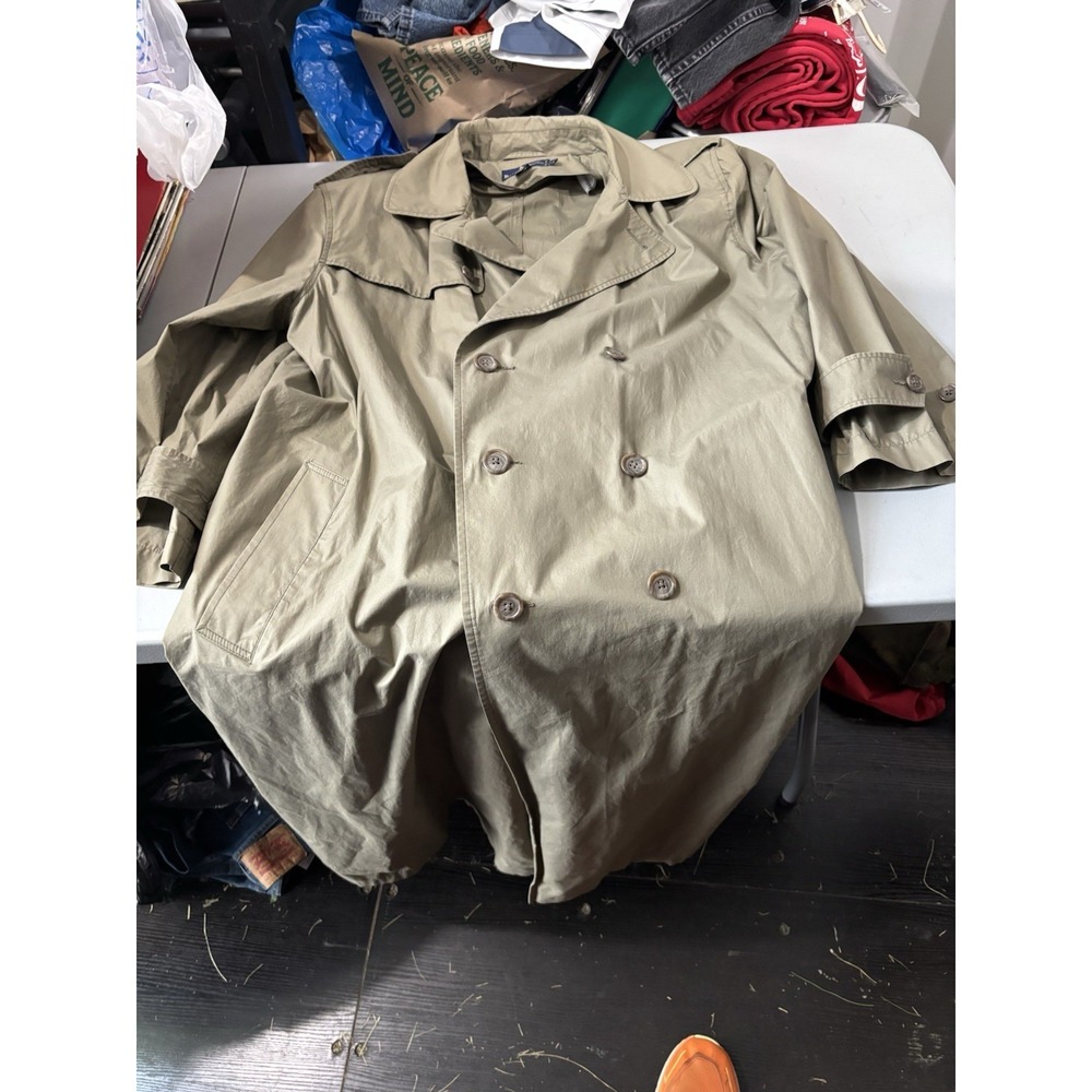 Vtg Ralph Lauren Womens Khaki Tan Long Trench Coat Double Breast Cotton 14